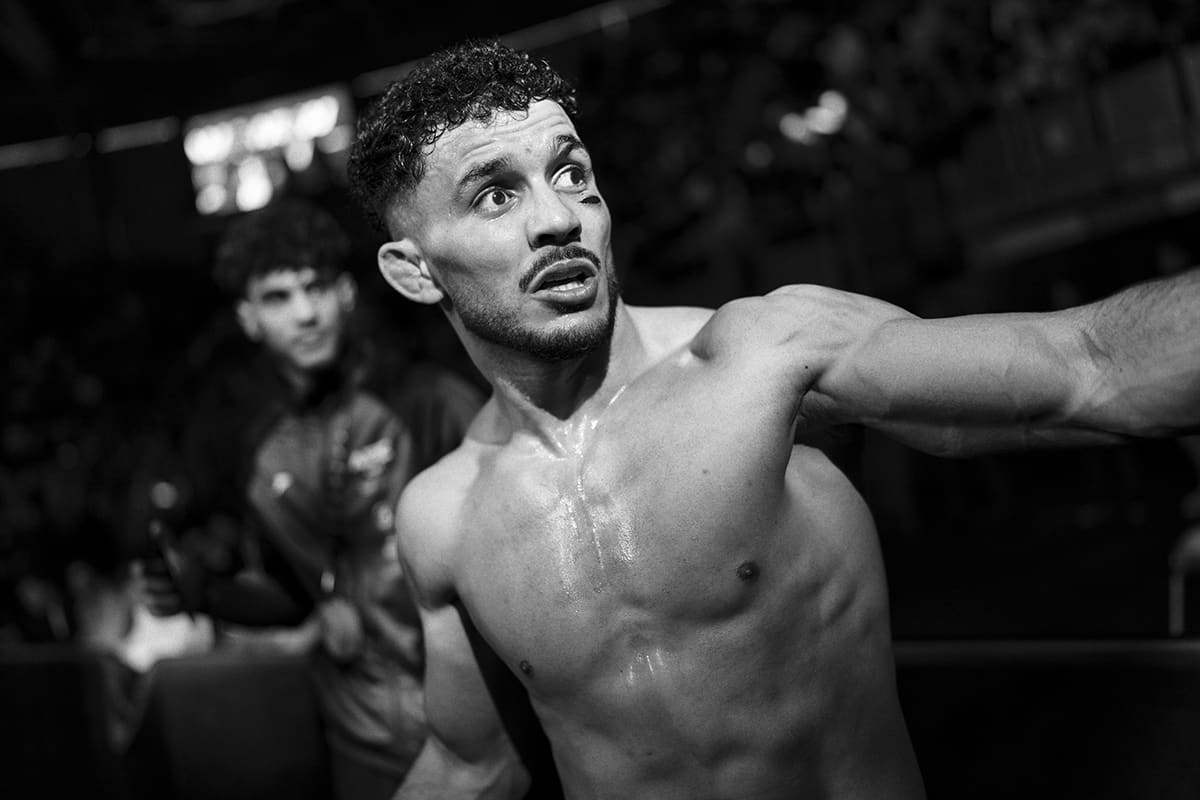 Mohamed El Karchouh walks back to the locker room after winning his MMA match at WOW 27 in Madrid.