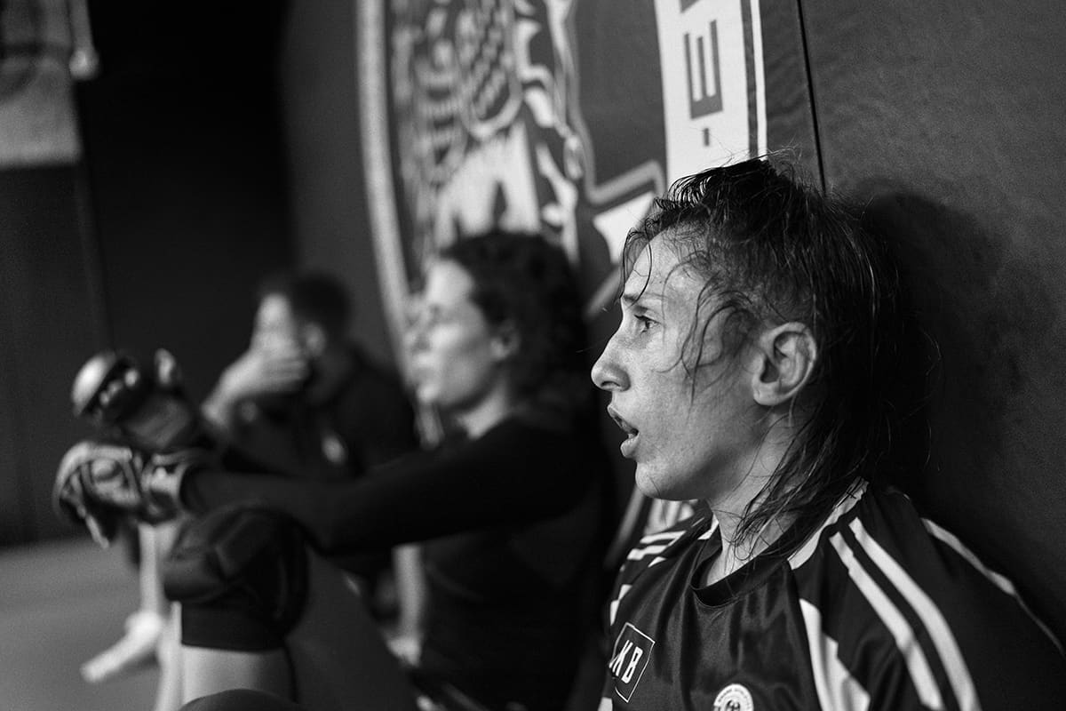 Isabel Calvo rests after an intense MMA training session in Madrid ahead of her fight at WOW 25.
