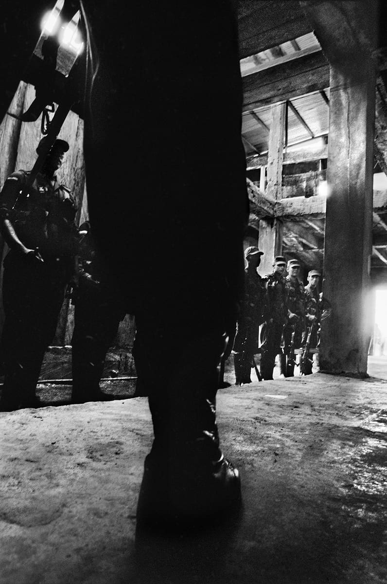 Anti-guerrilla police camp in Bellavista, Bojayá, the Chocó village marked by the 2002 FARC-AUC massacre, 2005