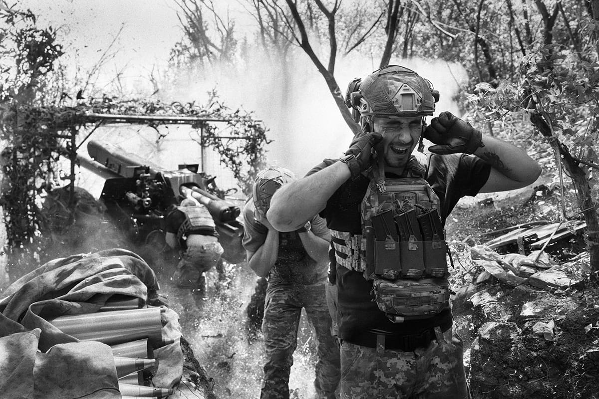 Ukrainian gunners of the 80th Brigade during a bombardment of Russian positions on the Bakhmut front.