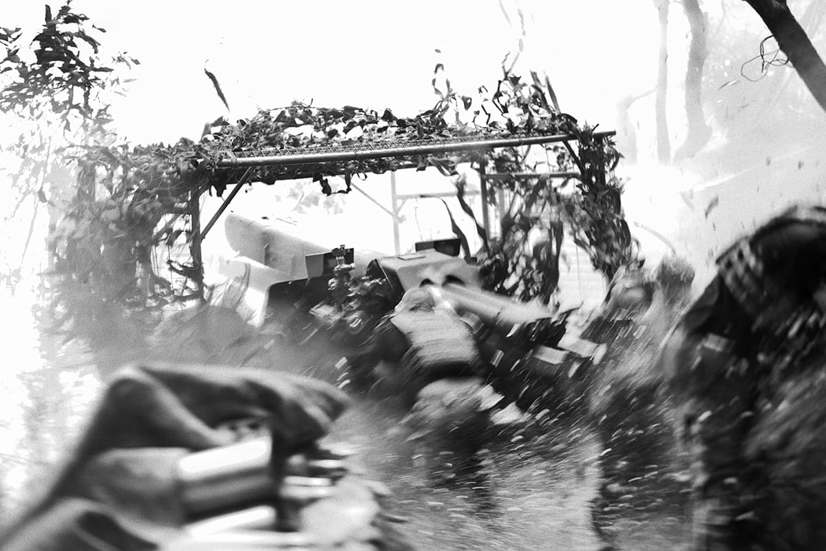 An artillery unit of the Ukrainian army's 80th Brigade firing from the front line towards occupied Bakhmut.