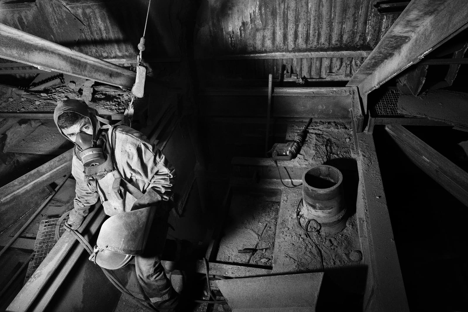 Worker cutting the anchor points of a boiler at the Compostilla power plant, Castilla y León, Spain, 2024