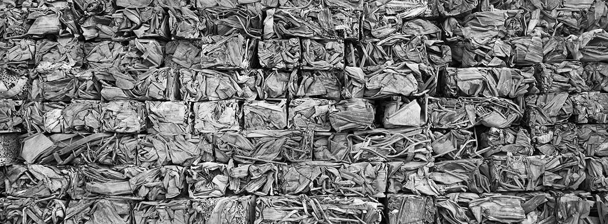 Compacted and stacked metal components from the dismantling of the Compostilla thermal power plant, León, Spain, 2023