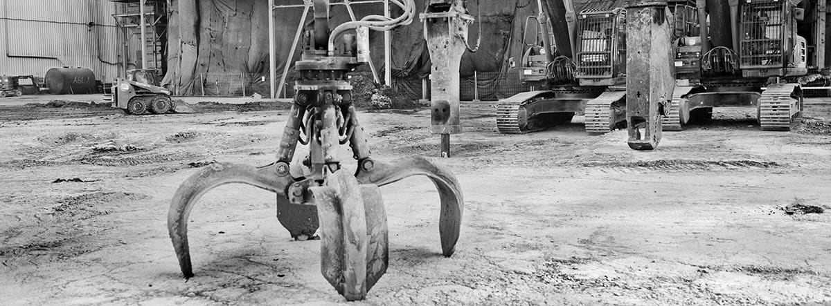 Demolition machinery inside the Compostilla thermal power plant complex, Cubillos del Sil, León, Spain, 2023