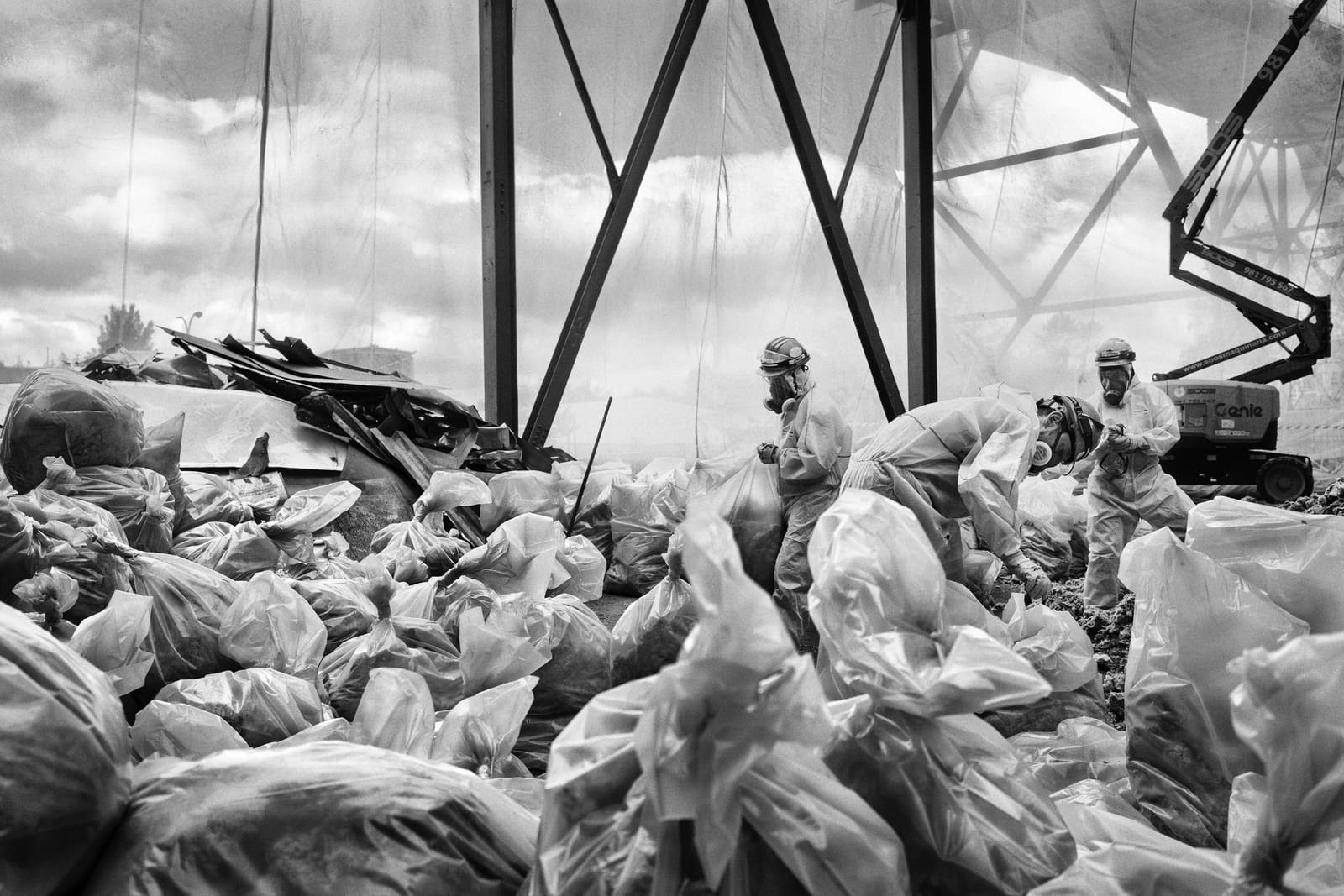 Workers riding an elevator to their posts at the Compostilla coal power plant, Castilla y León, Spain, 2024