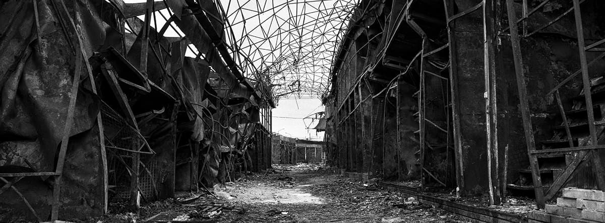 The destruction left by a Russian strike on the market in Kharkiv.