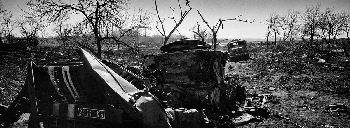Destroyed remains of the Ukrainian army scattered across the front around the strategic town of Debaltseve.