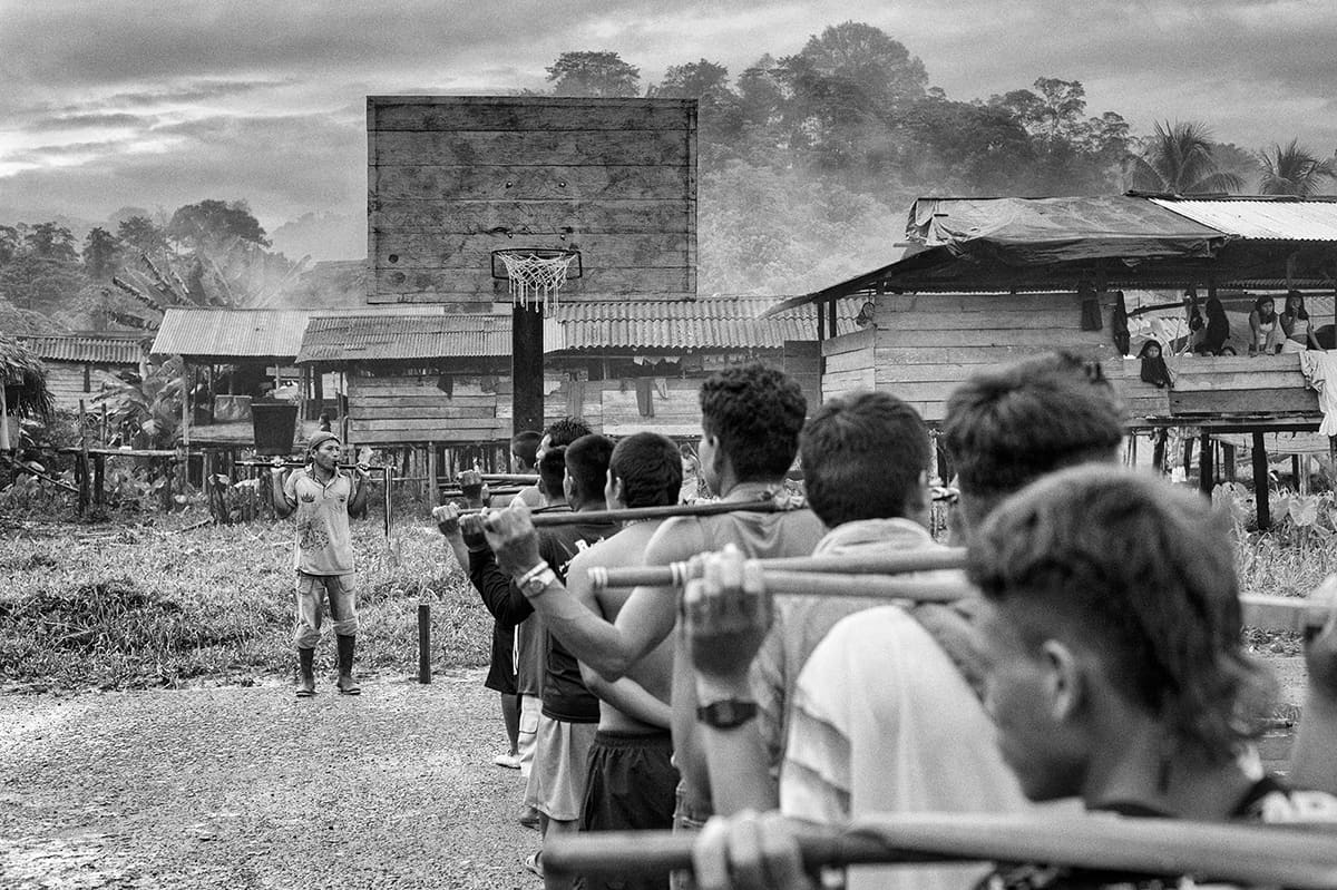 Eperara Siapidara Indigenous Guard members training at dawn beside the Saija River in Cauca, 2009