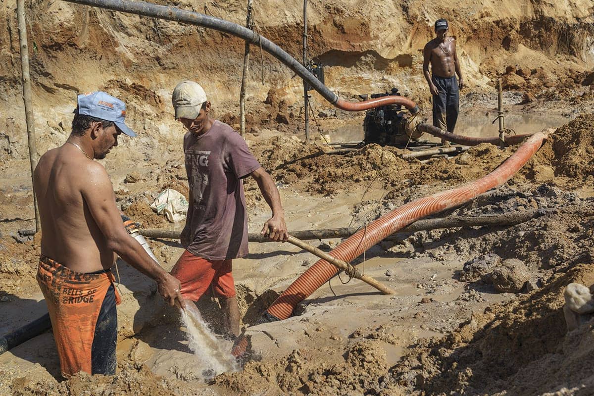 Garimpeiros working in an open mining pit in Mato Grosso