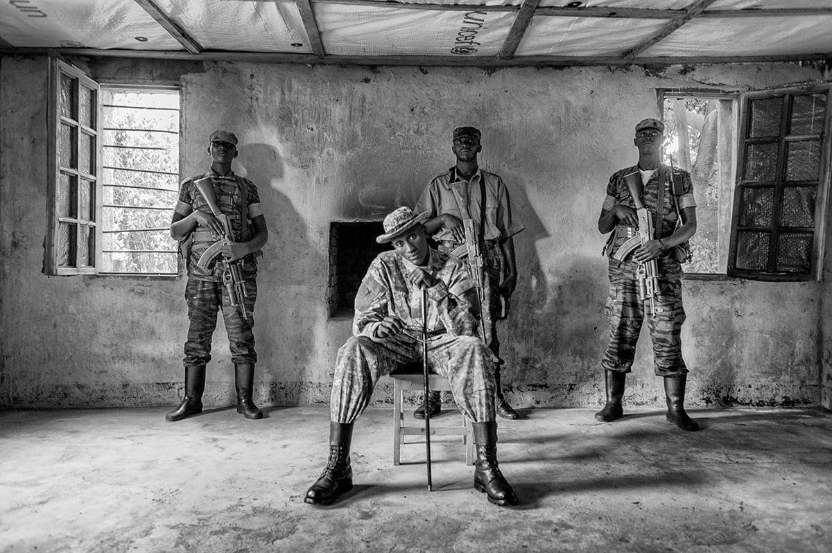 General Laurent Nkunda, leader of the CNDP rebel movement, surrounded by his officers in North Kivu.