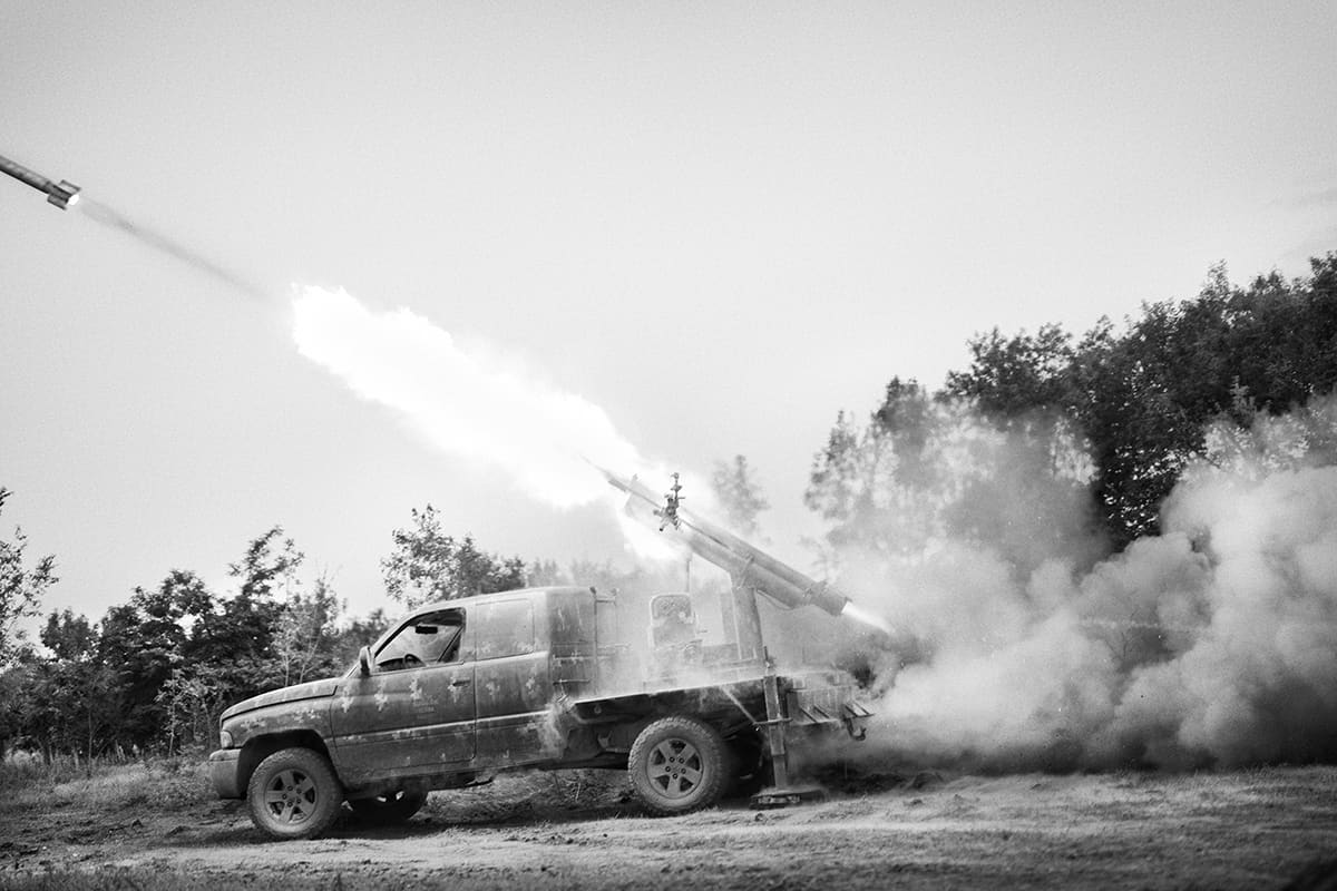 An improvised BM-21 Grad rocket system mounted on a vehicle of the Chechen unit.