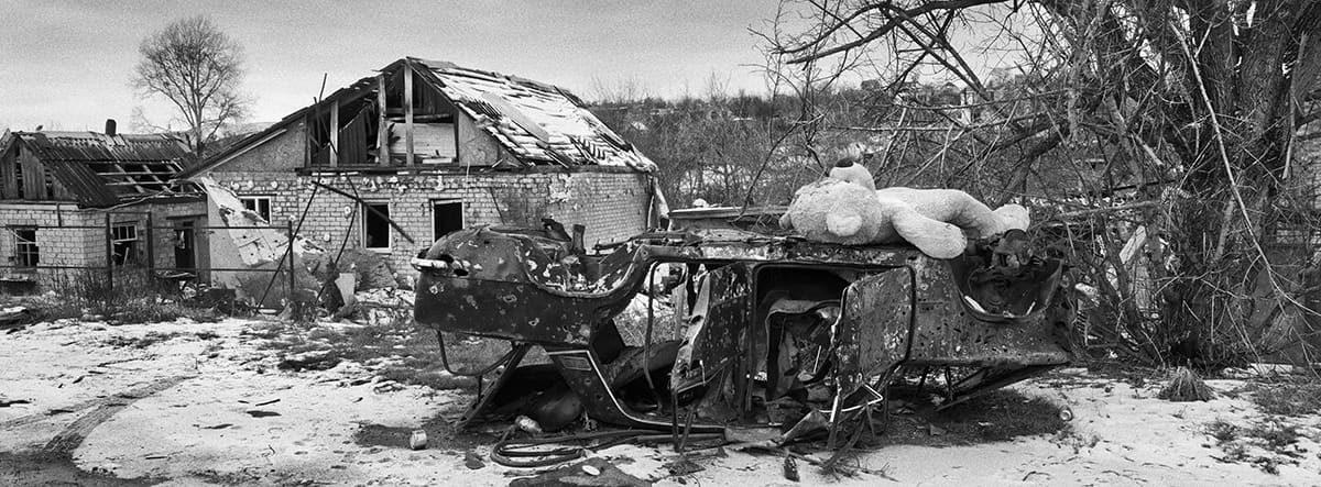 Abandoned tanks and destroyed houses in the village of Zakitne after the Ukrainian offensive.
