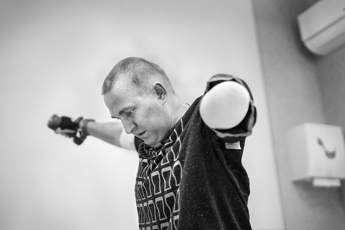 Vitaliy during a rehabilitation session at the Superheroes integrated rehabilitation centre in Lviv.