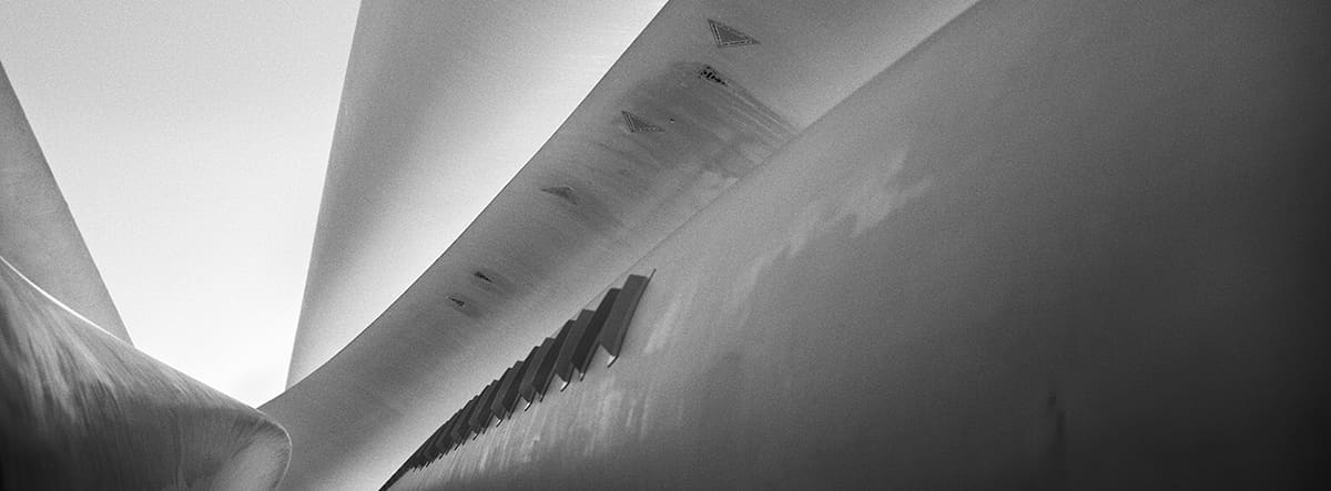 Detail of the curved surfaces of wind turbine blades, Spain, 2021